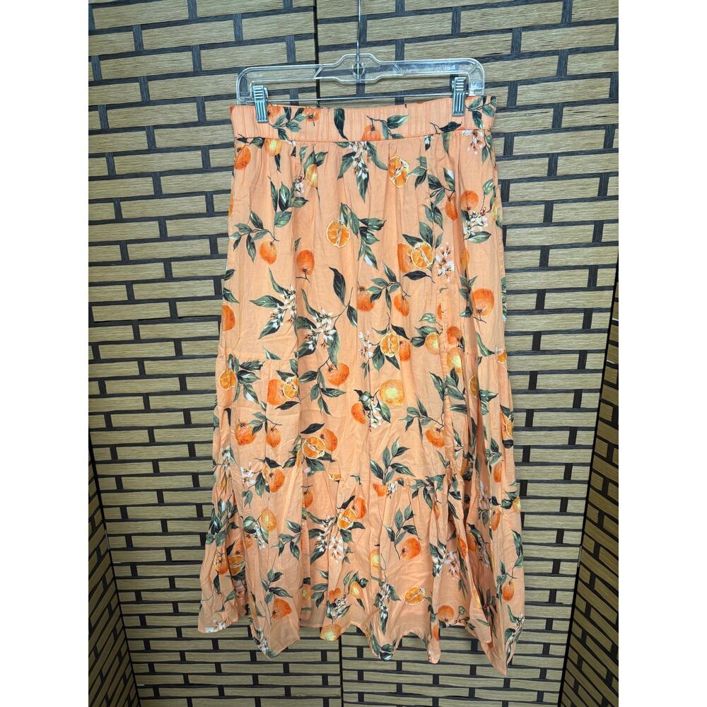 Talbots Orange‎ Pattenr Tiered Maxi Skirt Size Medium